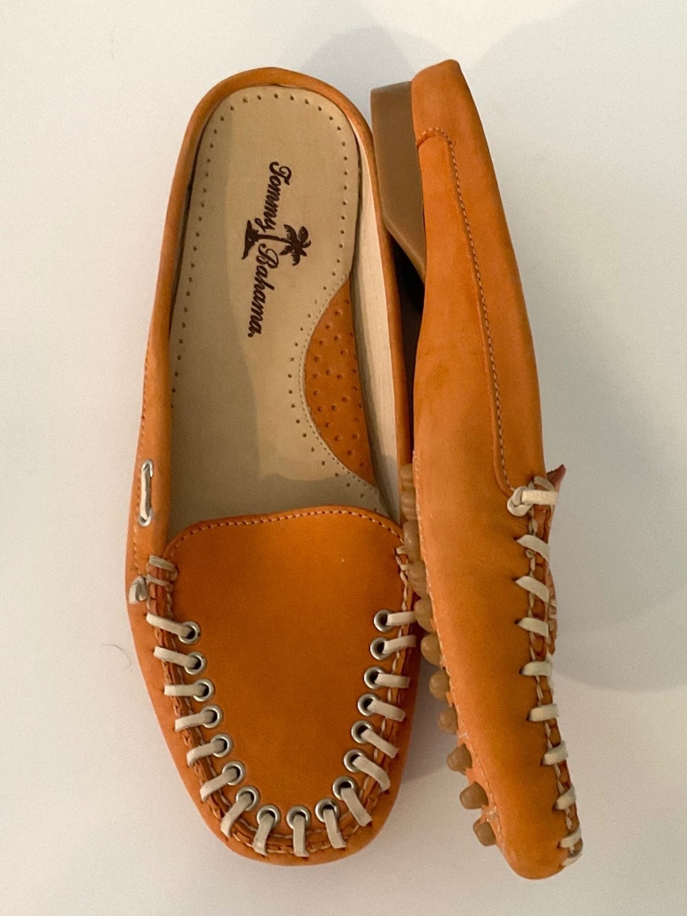TOMMY BAHAMAS Leather Moccasin Mule Orange Size 8